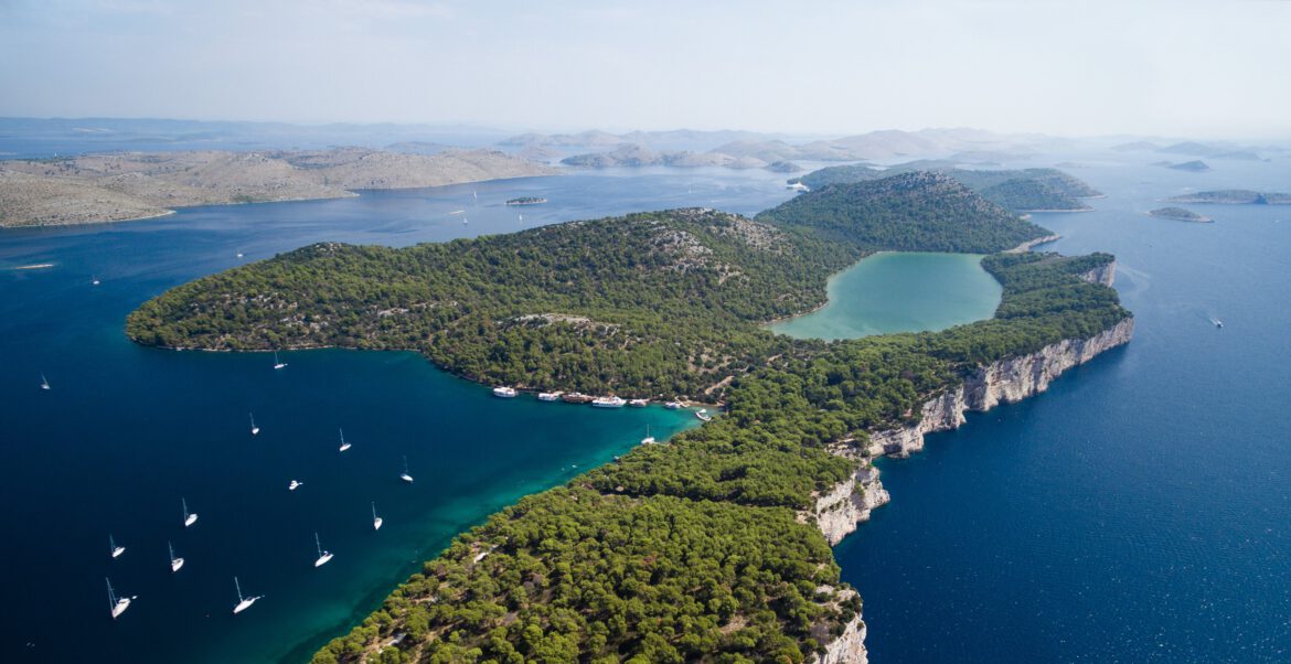 Aerial,View,Of,Telascica,Nature,Park,And,Slano,Lake,In